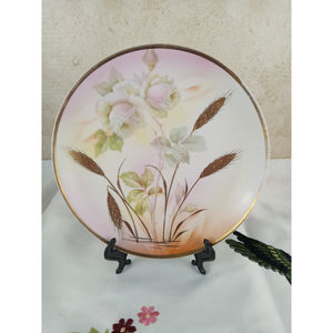 Leuchtenburg Germany Porcelain Painted Plate Roses & Golden Wheat 8.5"